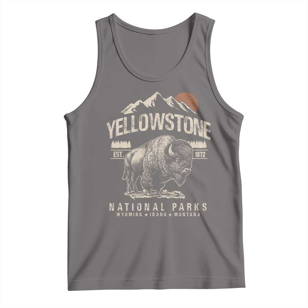 Vintage Yellowstone National Park Tank Top Retro Bison Nature Wildlife Forest TS10 Deep Heather Print Your Wear