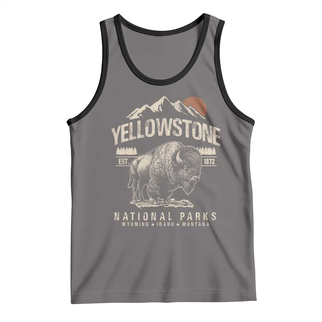Vintage Yellowstone National Park Tank Top Retro Bison Nature Wildlife Forest TS10 Deep Heather Black Print Your Wear