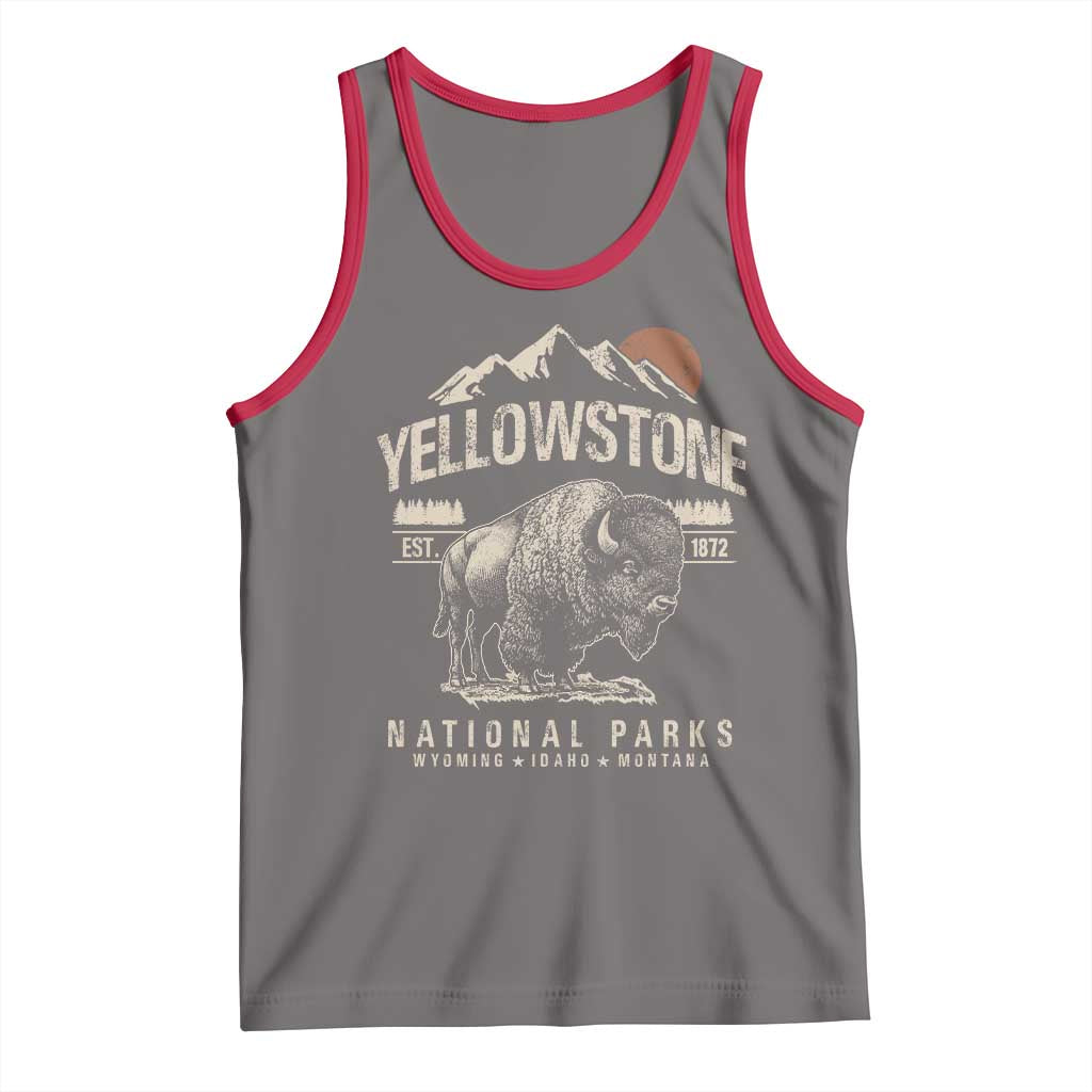 Vintage Yellowstone National Park Tank Top Retro Bison Nature Wildlife Forest TS10 Deep Heather Red Print Your Wear