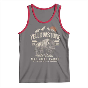 Vintage Yellowstone National Park Tank Top Retro Bison Nature Wildlife Forest TS10 Deep Heather Red Print Your Wear