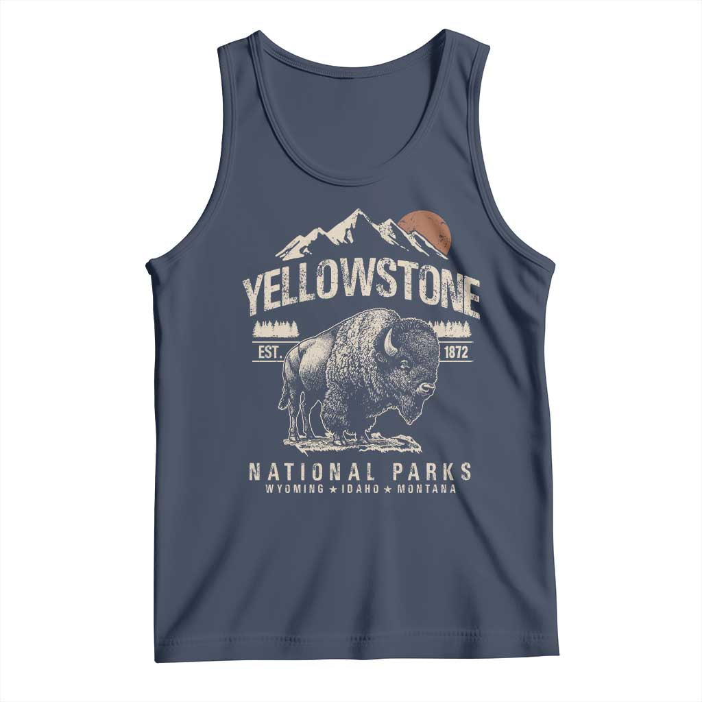 Vintage Yellowstone National Park Tank Top Retro Bison Nature Wildlife Forest TS10 Navy Print Your Wear