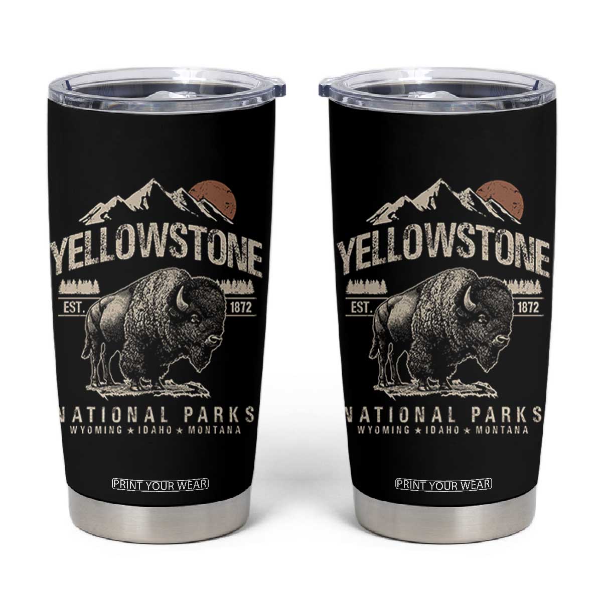Vintage Yellowstone National Park Tumbler Cup Retro Bison Nature Wildlife Forest TS10 Black Print Your Wear