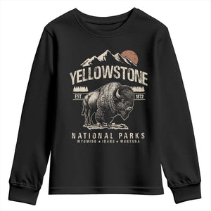 Vintage Yellowstone National Park Youth Sweatshirt Retro Bison Nature Wildlife Forest TS10 Black Print Your Wear