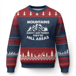 Mountains Arent Funny Theyre Hill Areas Ugly Christmas Sweater Mountain Hiking Word Pun Dad Jokes TS10 Navy Red Print Your Wear