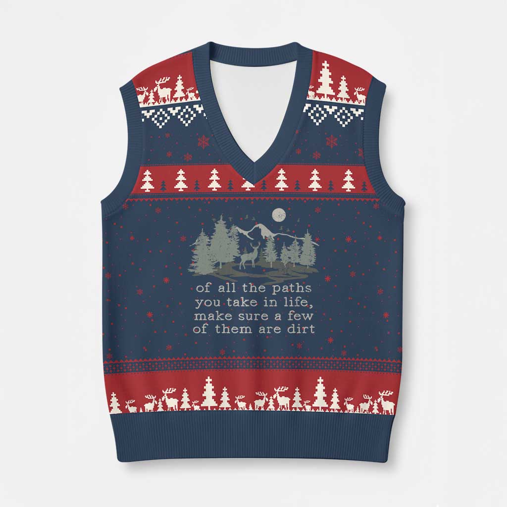 Retro Nature Wildlife Outdoor V-Neck Knit Sweater Vest Camping Forest Hiking Vintage TS10 Navy Red Print Your Wear