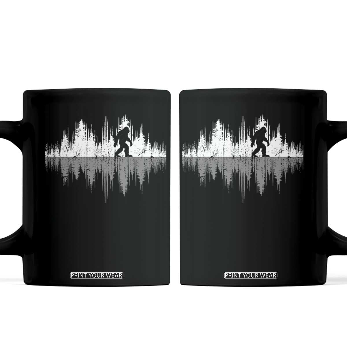 Bigfoot In The Forest Coffee Mug Sasquatch Trees Reflection Wildlife Nature Outdoor Wild Retro TS10 Black Print Your Wear