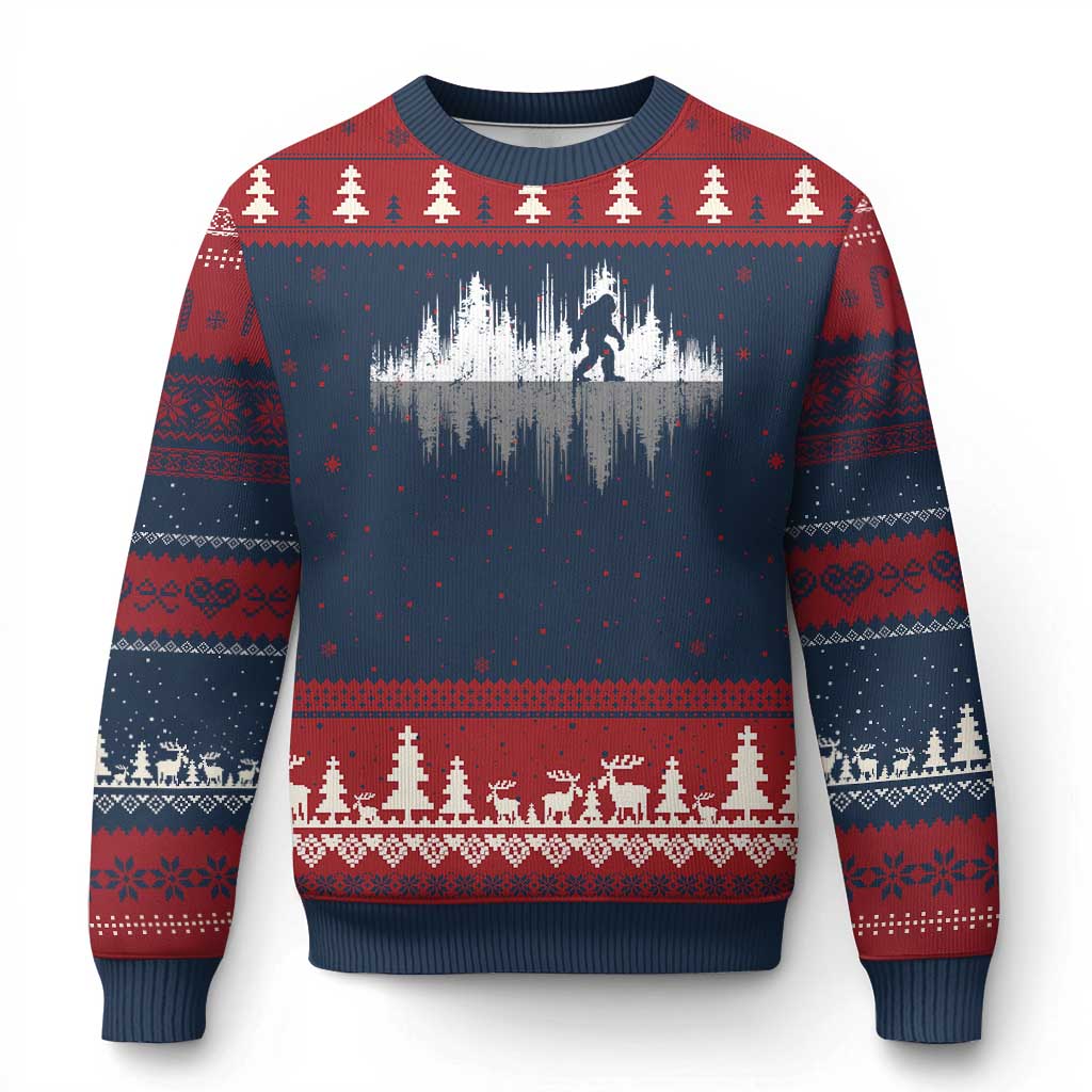 Bigfoot In The Forest Ugly Christmas Sweater Sasquatch Trees Reflection Wildlife Nature Outdoor Wild Retro TS10 Navy Red Print Your Wear