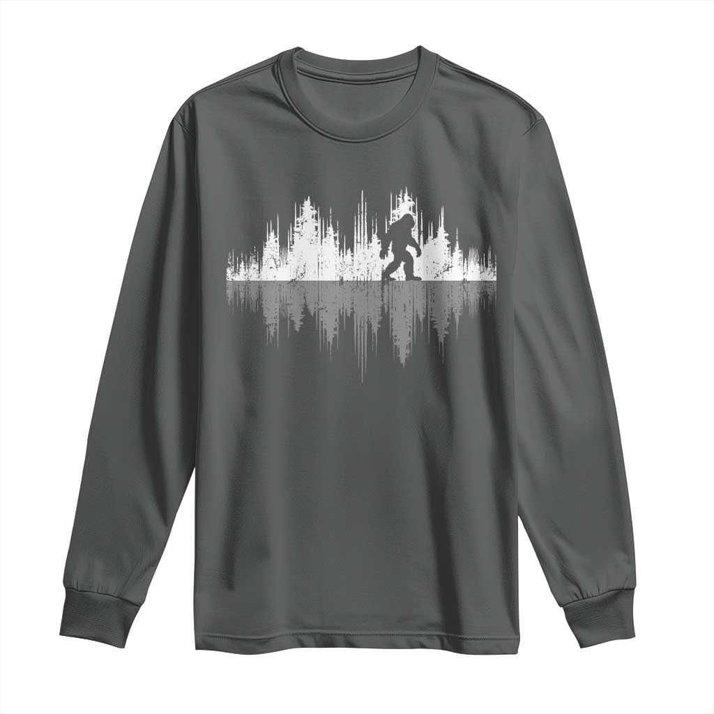 Bigfoot In The Forest Long Sleeve Shirt Sasquatch Trees Reflection Wildlife Nature Outdoor Wild Retro TS10 Dark Heather Print Your Wear