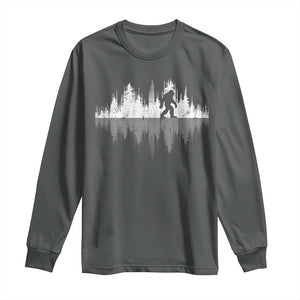 Bigfoot In The Forest Long Sleeve Shirt Sasquatch Trees Reflection Wildlife Nature Outdoor Wild Retro TS10 Dark Heather Print Your Wear