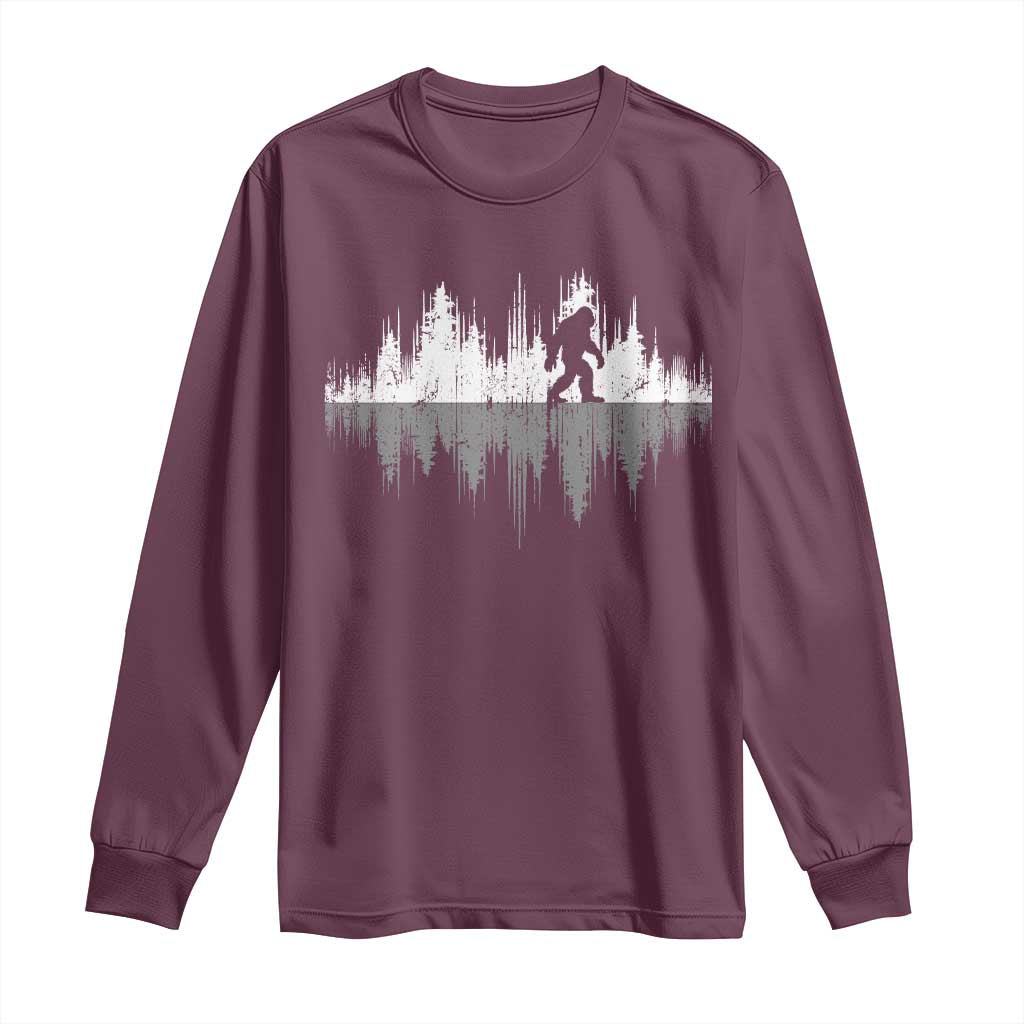 Bigfoot In The Forest Long Sleeve Shirt Sasquatch Trees Reflection Wildlife Nature Outdoor Wild Retro TS10 Maroon Print Your Wear