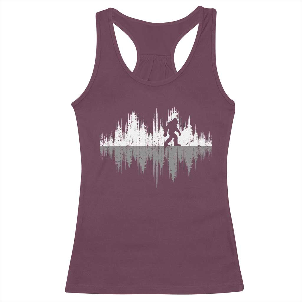 Bigfoot In The Forest Racerback Tank Top Sasquatch Trees Reflection Wildlife Nature Outdoor Wild Retro - Print Your Wear
