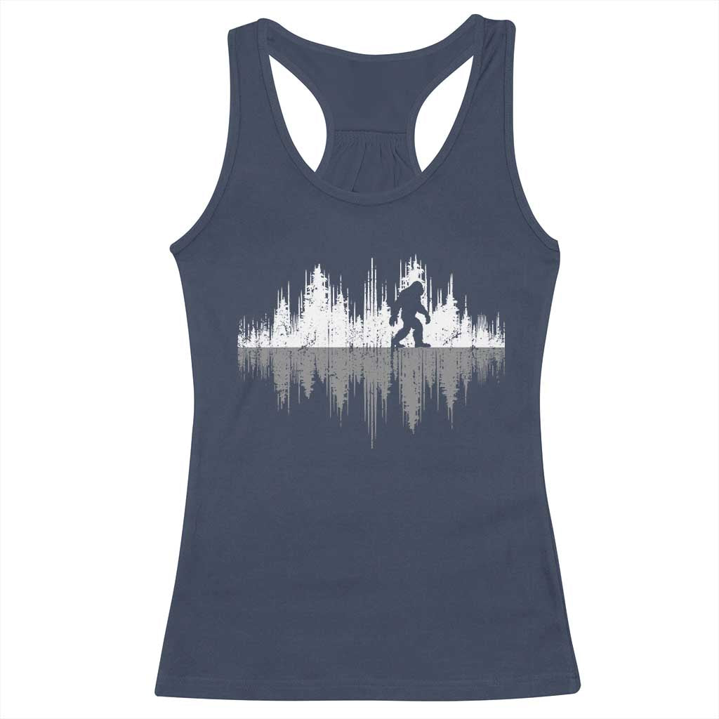 Bigfoot In The Forest Racerback Tank Top Sasquatch Trees Reflection Wildlife Nature Outdoor Wild Retro TS10 Navy Print Your Wear