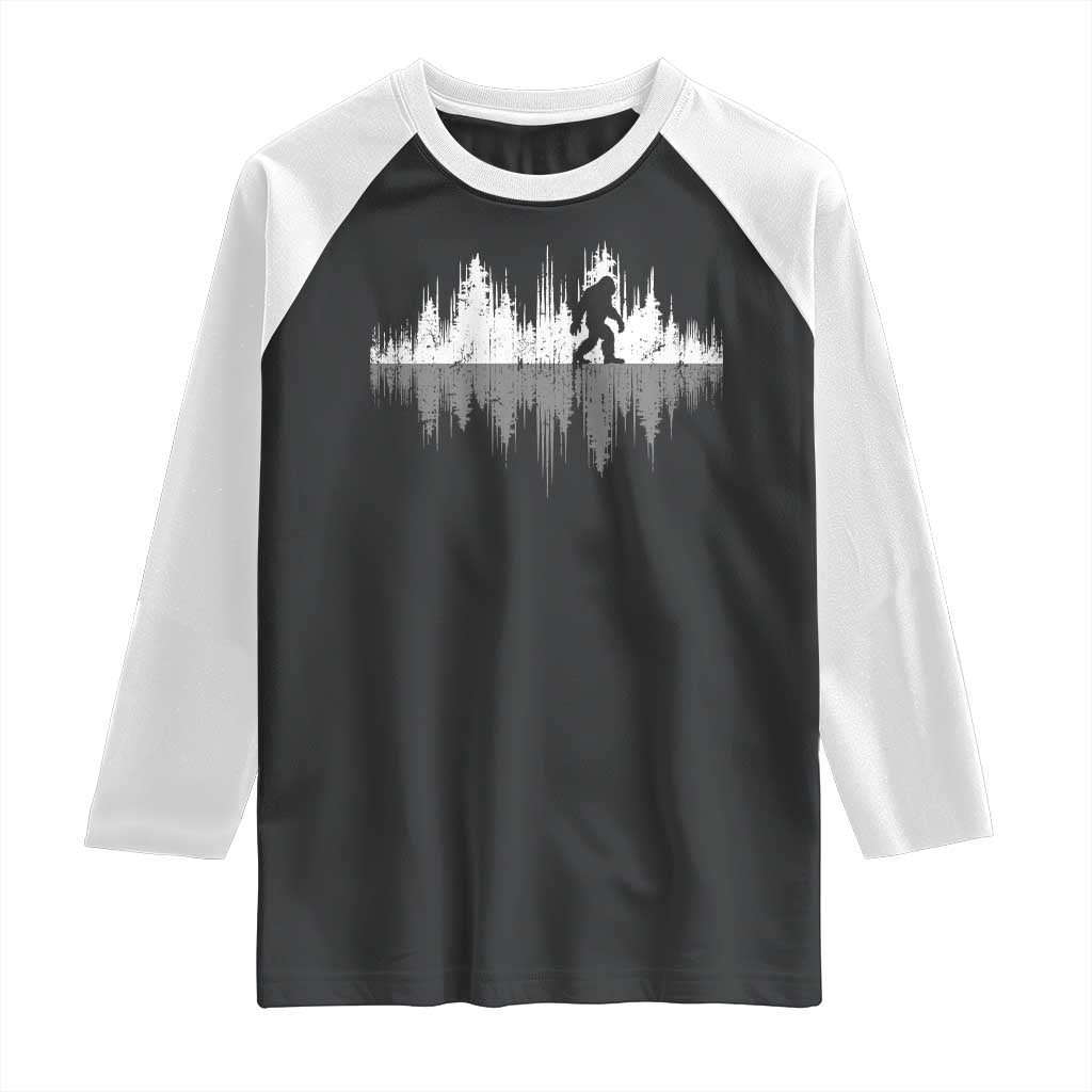 Bigfoot In The Forest Raglan Shirt Sasquatch Trees Reflection Wildlife Nature Outdoor Wild Retro TS10 Black White Print Your Wear
