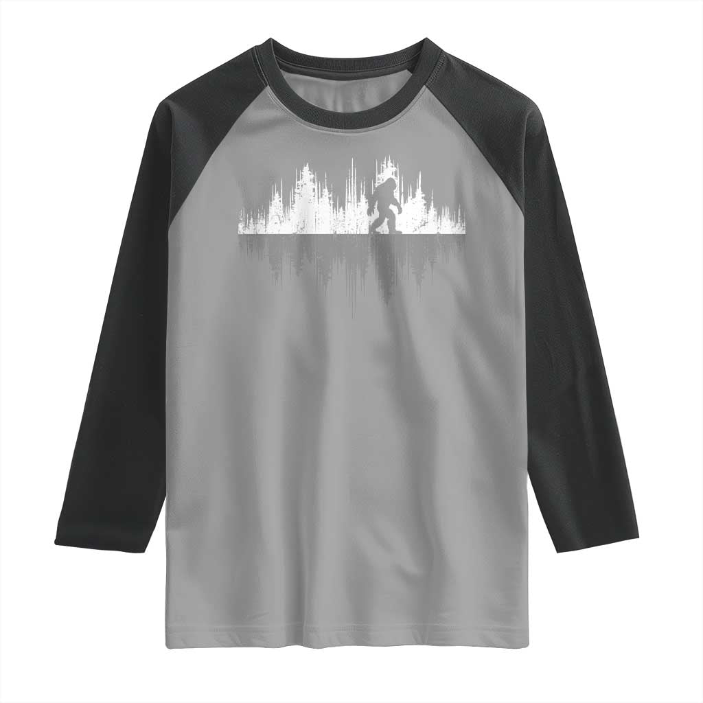 Bigfoot In The Forest Raglan Shirt Sasquatch Trees Reflection Wildlife Nature Outdoor Wild Retro TS10 Sport Gray Black Print Your Wear