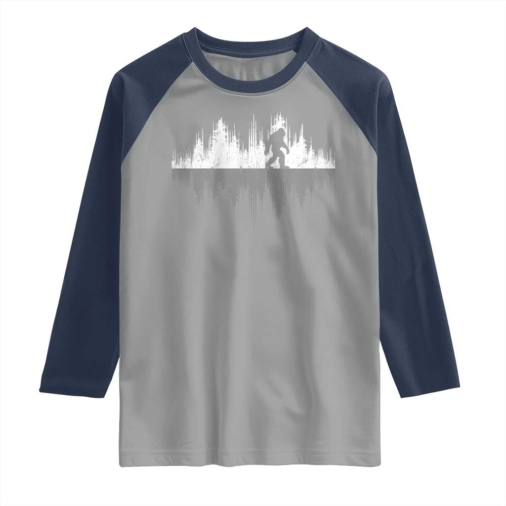 Bigfoot In The Forest Raglan Shirt Sasquatch Trees Reflection Wildlife Nature Outdoor Wild Retro TS10 Sport Gray Navy Print Your Wear