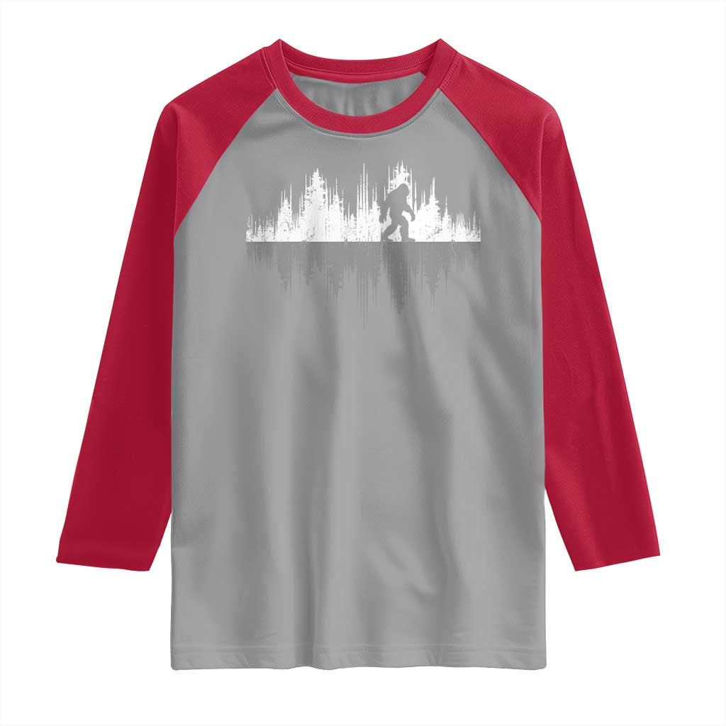 Bigfoot In The Forest Raglan Shirt Sasquatch Trees Reflection Wildlife Nature Outdoor Wild Retro TS10 Sport Gray Red Print Your Wear