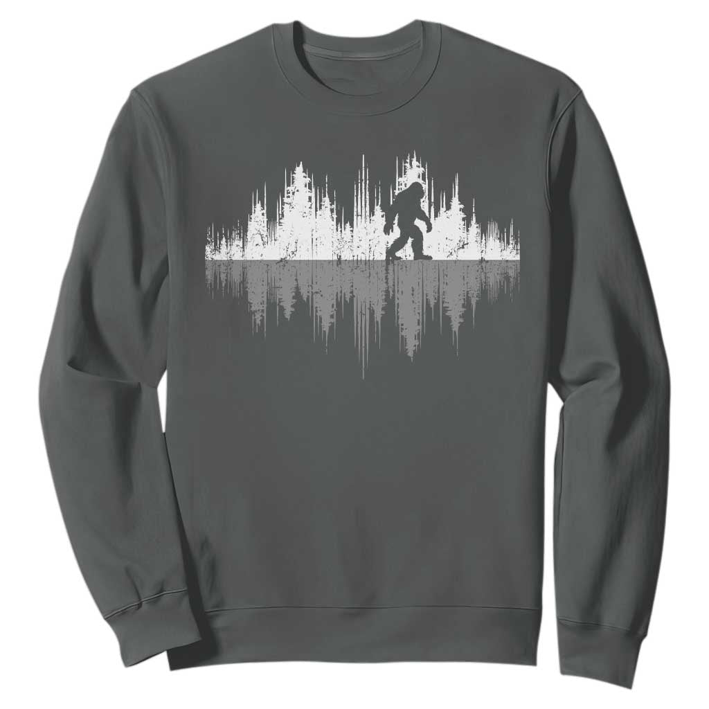 Bigfoot In The Forest Sweatshirt Sasquatch Trees Reflection Wildlife Nature Outdoor Wild Retro TS10 Dark Heather Print Your Wear