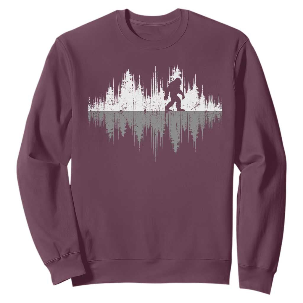 Bigfoot In The Forest Sweatshirt Sasquatch Trees Reflection Wildlife Nature Outdoor Wild Retro TS10 Maroon Print Your Wear