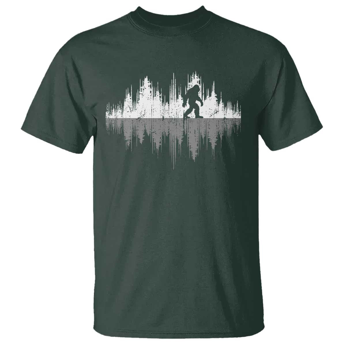 Bigfoot In The Forest T Shirt Sasquatch Trees Reflection Wildlife Nature Outdoor Wild Retro TS10 Dark Forest Green Print Your Wear