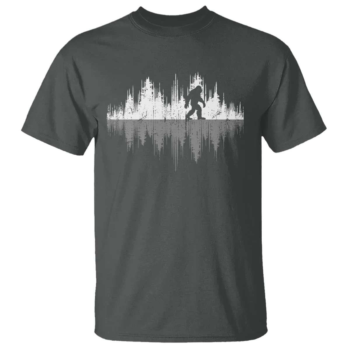 Bigfoot In The Forest T Shirt Sasquatch Trees Reflection Wildlife Nature Outdoor Wild Retro TS10 Dark Heather Print Your Wear