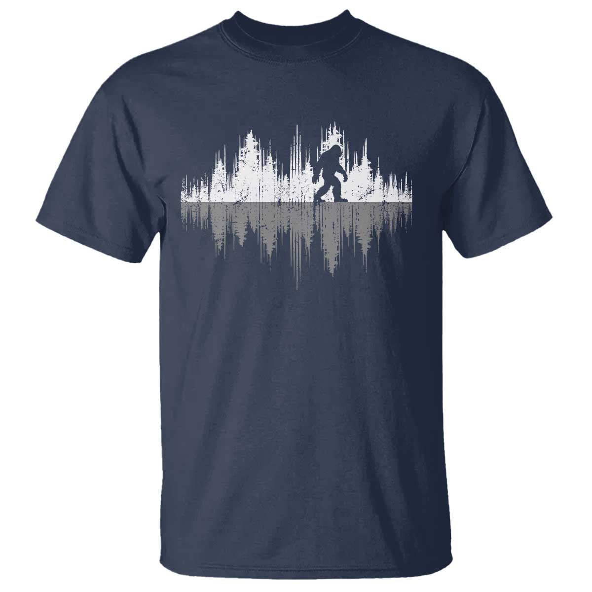 Bigfoot In The Forest T Shirt Sasquatch Trees Reflection Wildlife Nature Outdoor Wild Retro TS10 Navy Print Your Wear