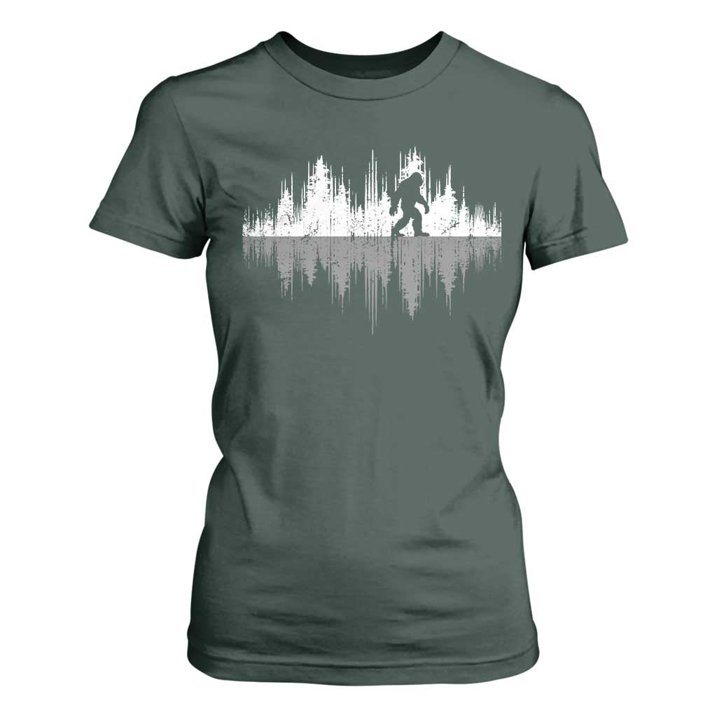 Bigfoot In The Forest T Shirt For Women Sasquatch Trees Reflection Wildlife Nature Outdoor Wild Retro TS10 Dark Forest Green Print Your Wear