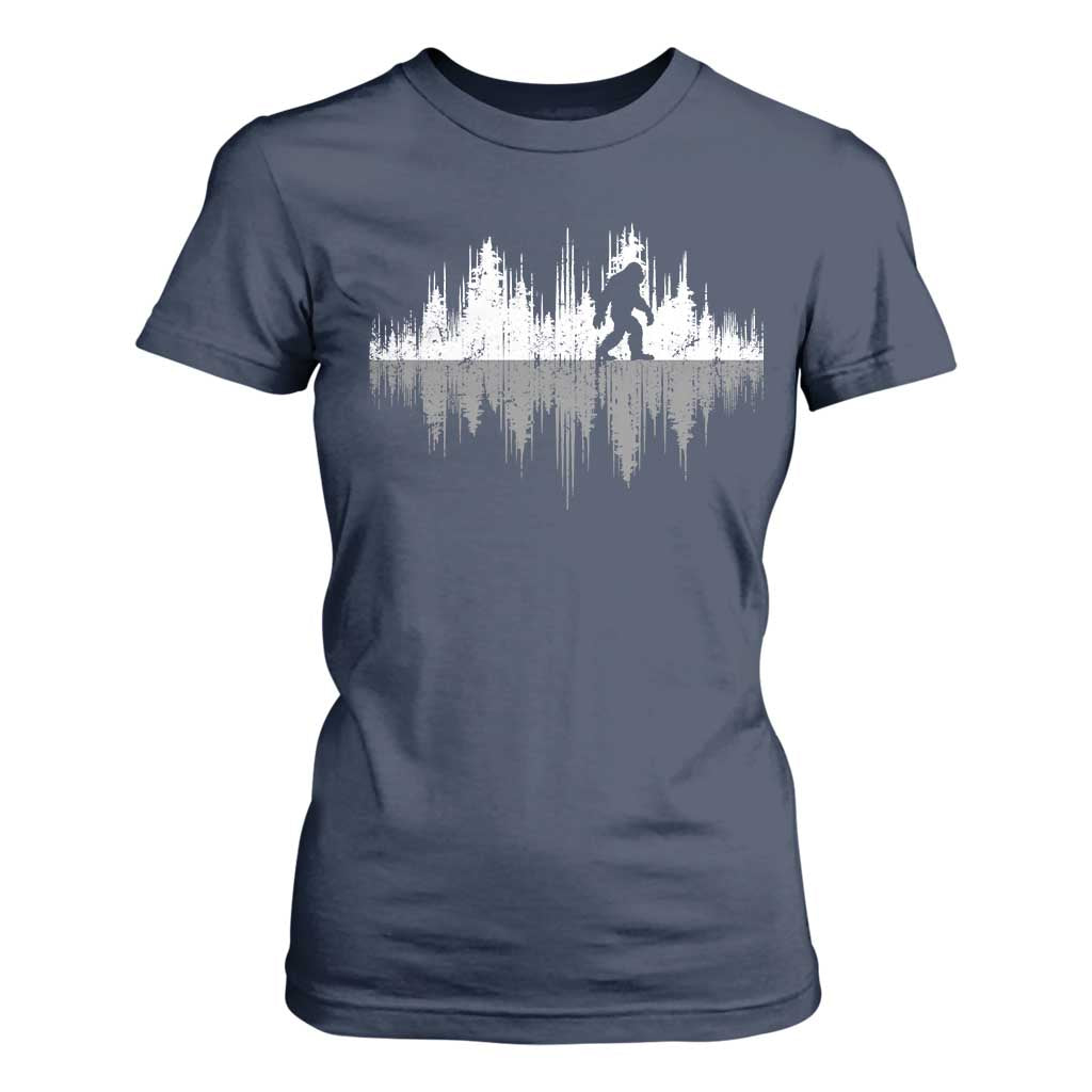 Bigfoot In The Forest T Shirt For Women Sasquatch Trees Reflection Wildlife Nature Outdoor Wild Retro TS10 Navy Print Your Wear