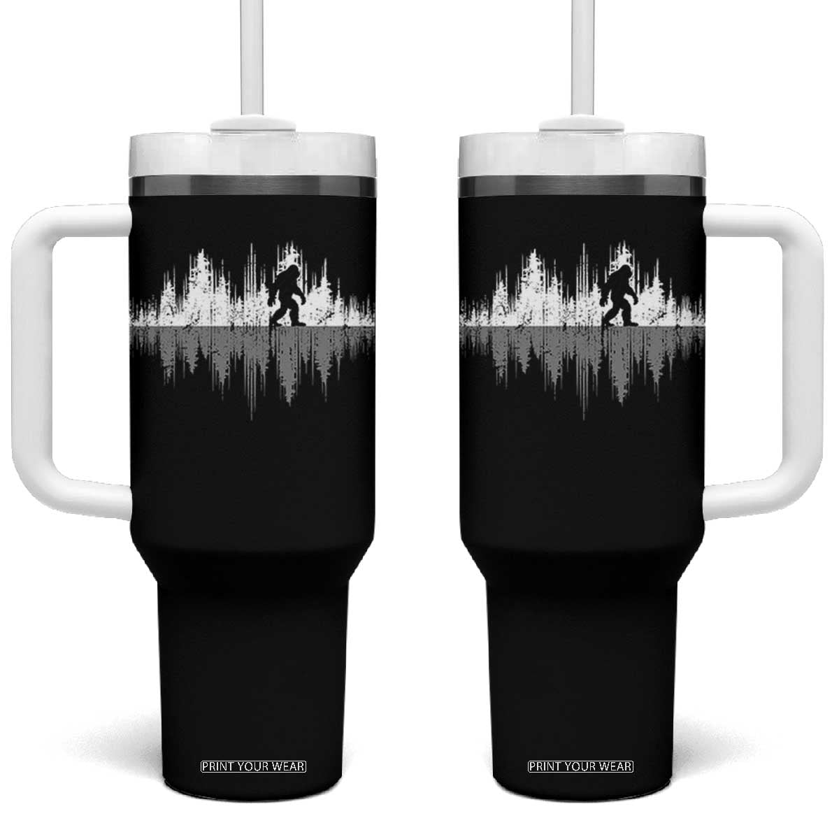 Bigfoot In The Forest Tumbler With Handle Sasquatch Trees Reflection Wildlife Nature Outdoor Wild Retro TS10 One Size: 40 oz Black Print Your Wear