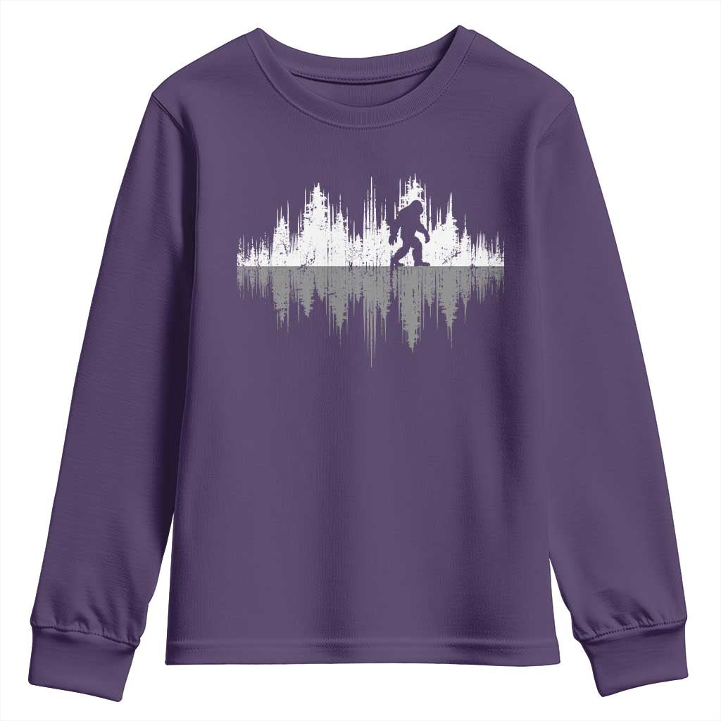 Bigfoot In The Forest Youth Sweatshirt Sasquatch Trees Reflection Wildlife Nature Outdoor Wild Retro TS10 Purple Print Your Wear