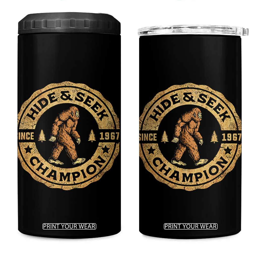 Retro Bigfoot Believer 4 in 1 Can Cooler Tumbler Undefeated Sasquatch Hide And Seek Cryptozoology TS10 One Size: 16 oz Black Print Your Wear