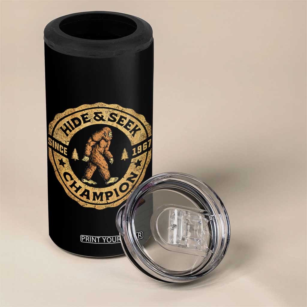 Retro Bigfoot Believer 4 in 1 Can Cooler Tumbler Undefeated Sasquatch Hide And Seek Cryptozoology TS10 Print Your Wear
