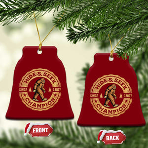 Retro Bigfoot Believer Ceramic Ornament Undefeated Sasquatch Hide And Seek Cryptozoology - Print Your Wear