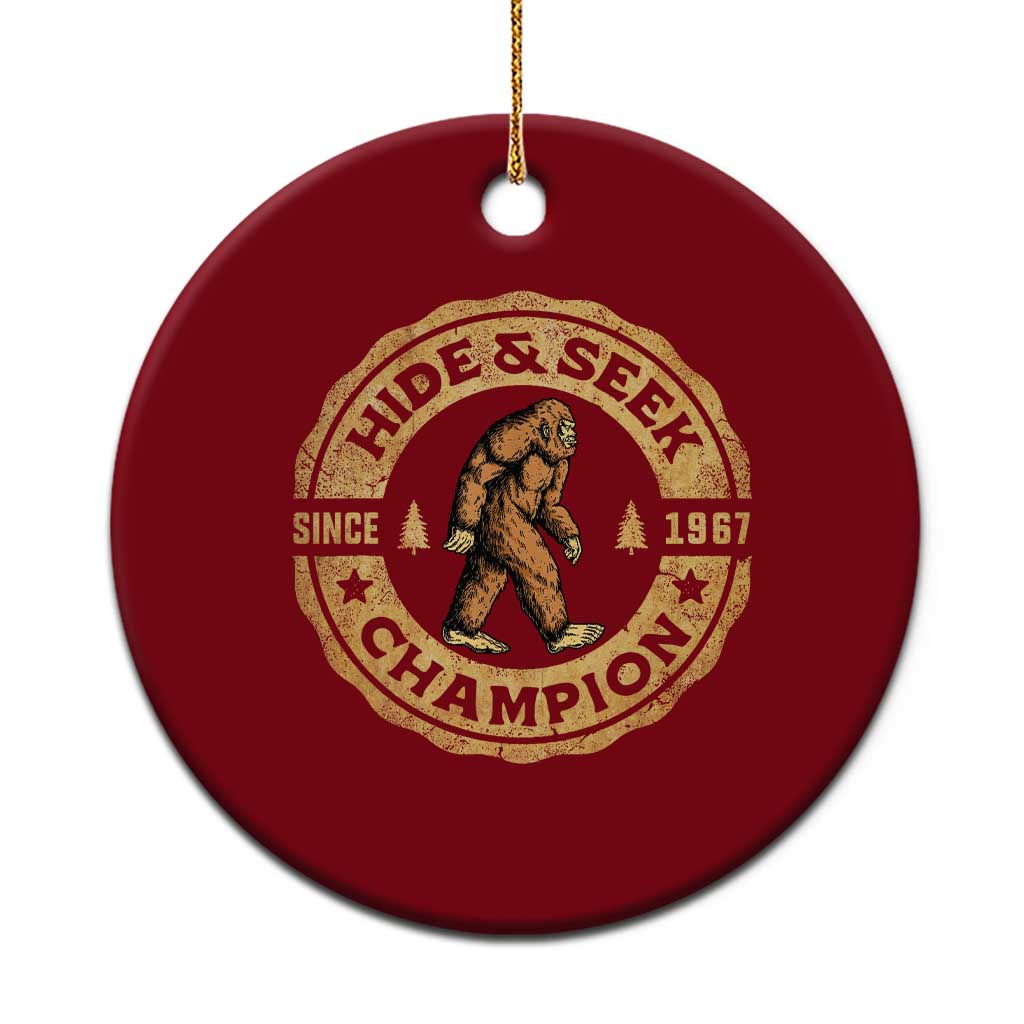 Retro Bigfoot Believer Ceramic Ornament Undefeated Sasquatch Hide And Seek Cryptozoology - Print Your Wear