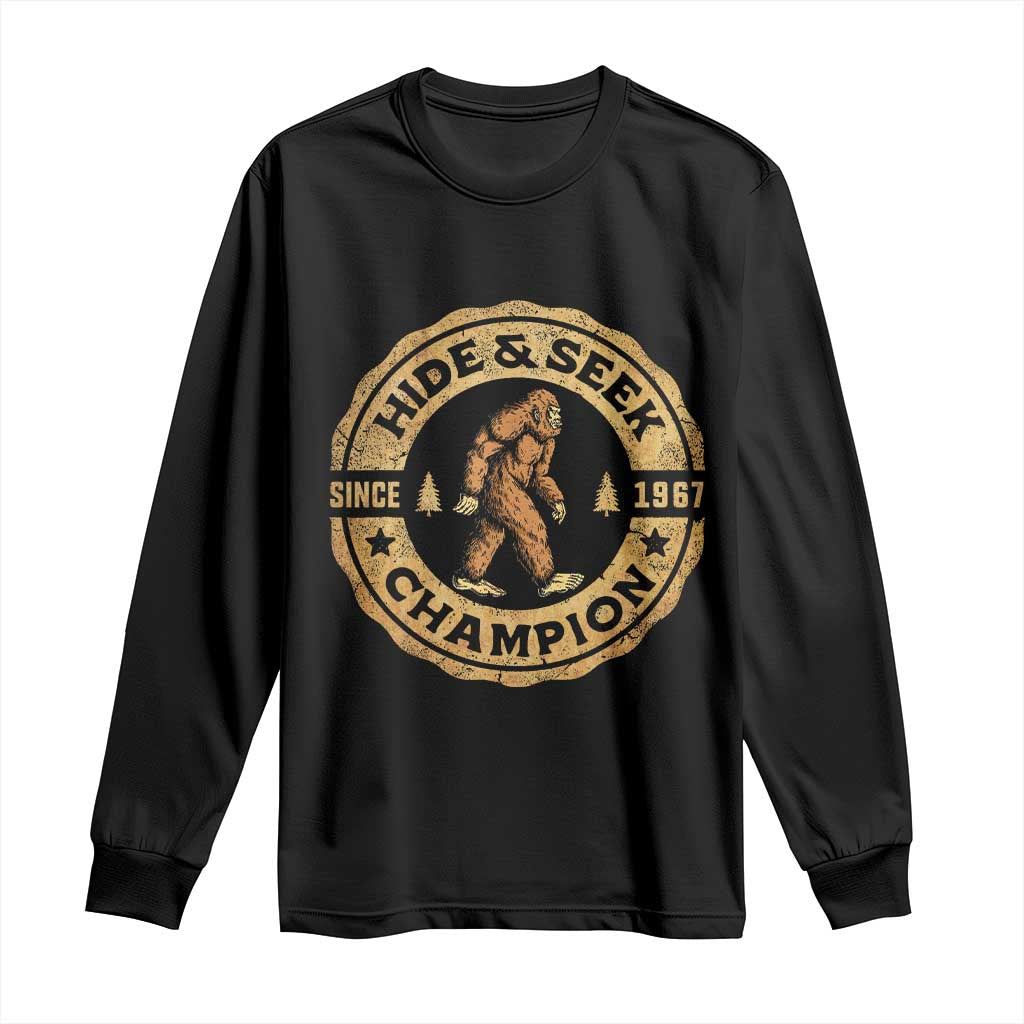 Retro Bigfoot Believer Long Sleeve Shirt Undefeated Sasquatch Hide And Seek Cryptozoology TS10 Black Print Your Wear