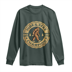Retro Bigfoot Believer Long Sleeve Shirt Undefeated Sasquatch Hide And Seek Cryptozoology TS10 Dark Forest Green Print Your Wear