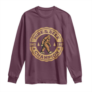 Retro Bigfoot Believer Long Sleeve Shirt Undefeated Sasquatch Hide And Seek Cryptozoology TS10 Maroon Print Your Wear