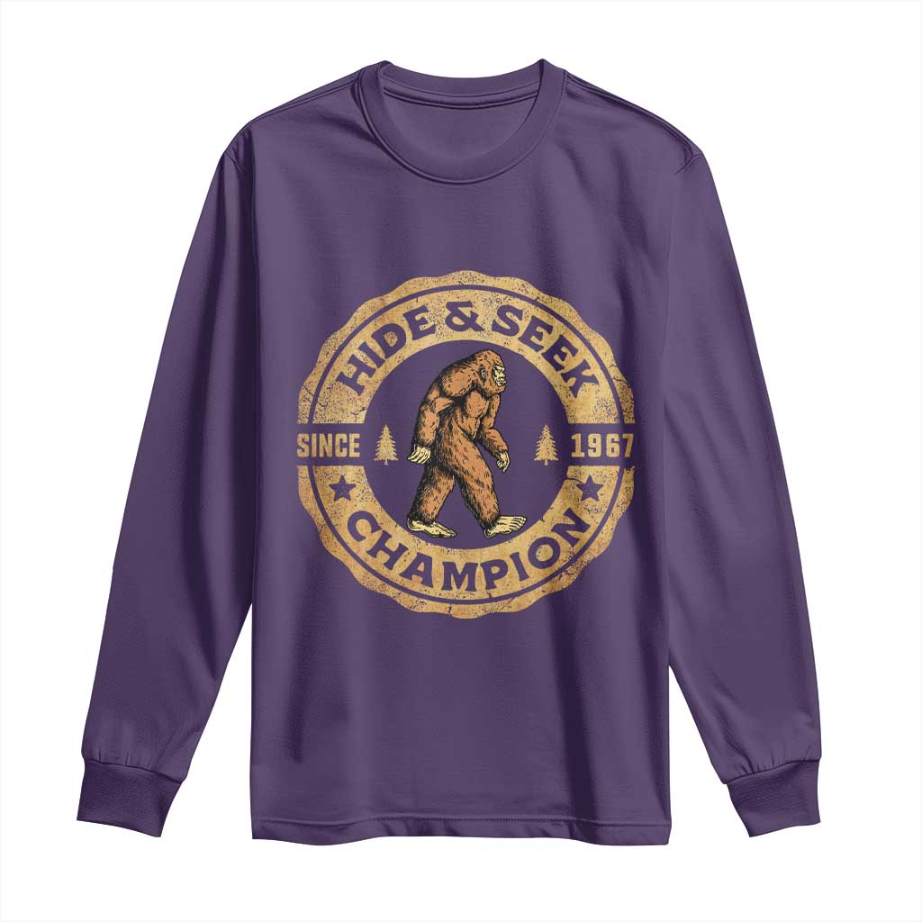 Retro Bigfoot Believer Long Sleeve Shirt Undefeated Sasquatch Hide And Seek Cryptozoology TS10 Purple Print Your Wear