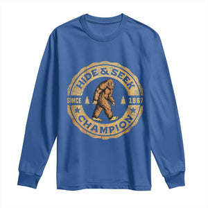 Retro Bigfoot Believer Long Sleeve Shirt Undefeated Sasquatch Hide And Seek Cryptozoology TS10 Royal Blue Print Your Wear
