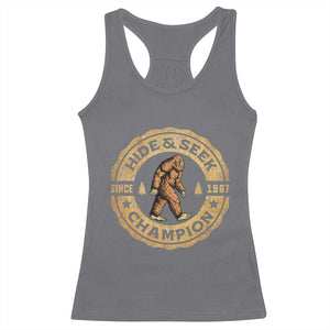 Retro Bigfoot Believer Racerback Tank Top Undefeated Sasquatch Hide And Seek Cryptozoology TS10 Charcoal Print Your Wear