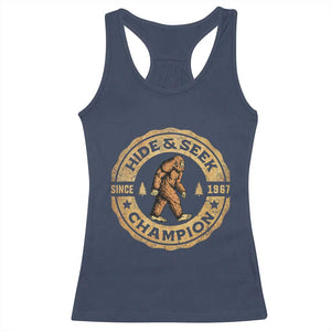 Retro Bigfoot Believer Racerback Tank Top Undefeated Sasquatch Hide And Seek Cryptozoology - Print Your Wear