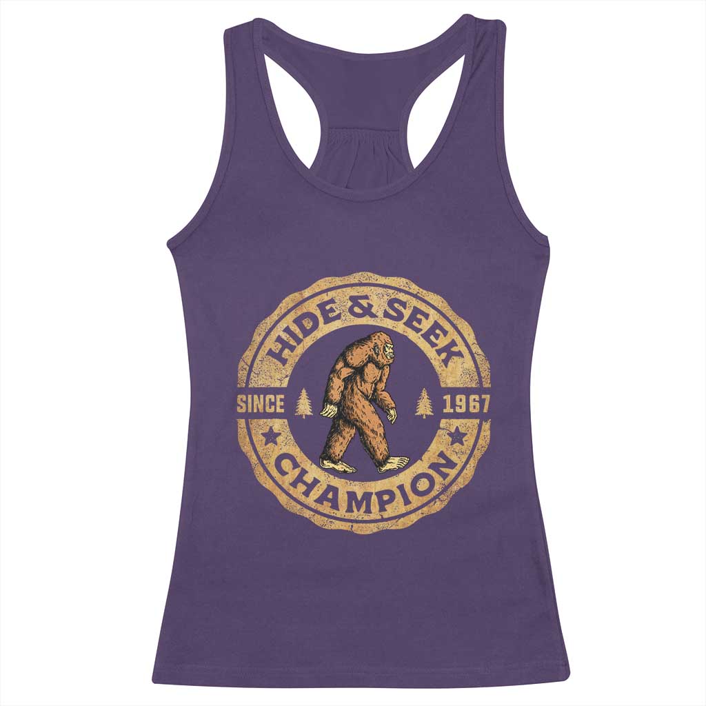 Retro Bigfoot Believer Racerback Tank Top Undefeated Sasquatch Hide And Seek Cryptozoology - Print Your Wear
