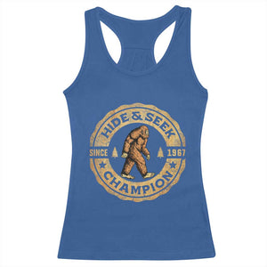 Retro Bigfoot Believer Racerback Tank Top Undefeated Sasquatch Hide And Seek Cryptozoology - Print Your Wear