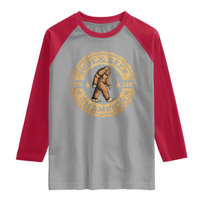 Retro Bigfoot Believer Raglan Shirt Undefeated Sasquatch Hide And Seek Cryptozoology TS10 Sport Gray Red Print Your Wear