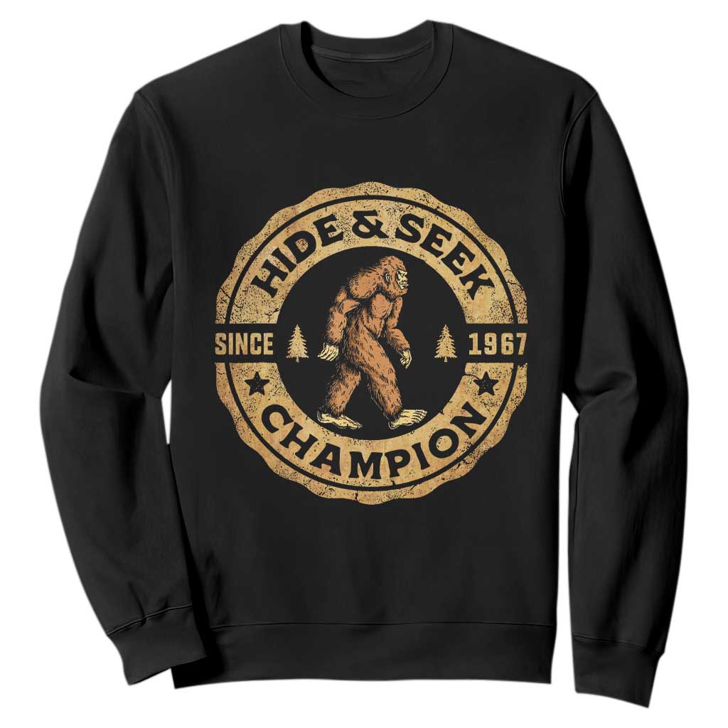 Retro Bigfoot Believer Sweatshirt Undefeated Sasquatch Hide And Seek Cryptozoology TS10 Black Print Your Wear
