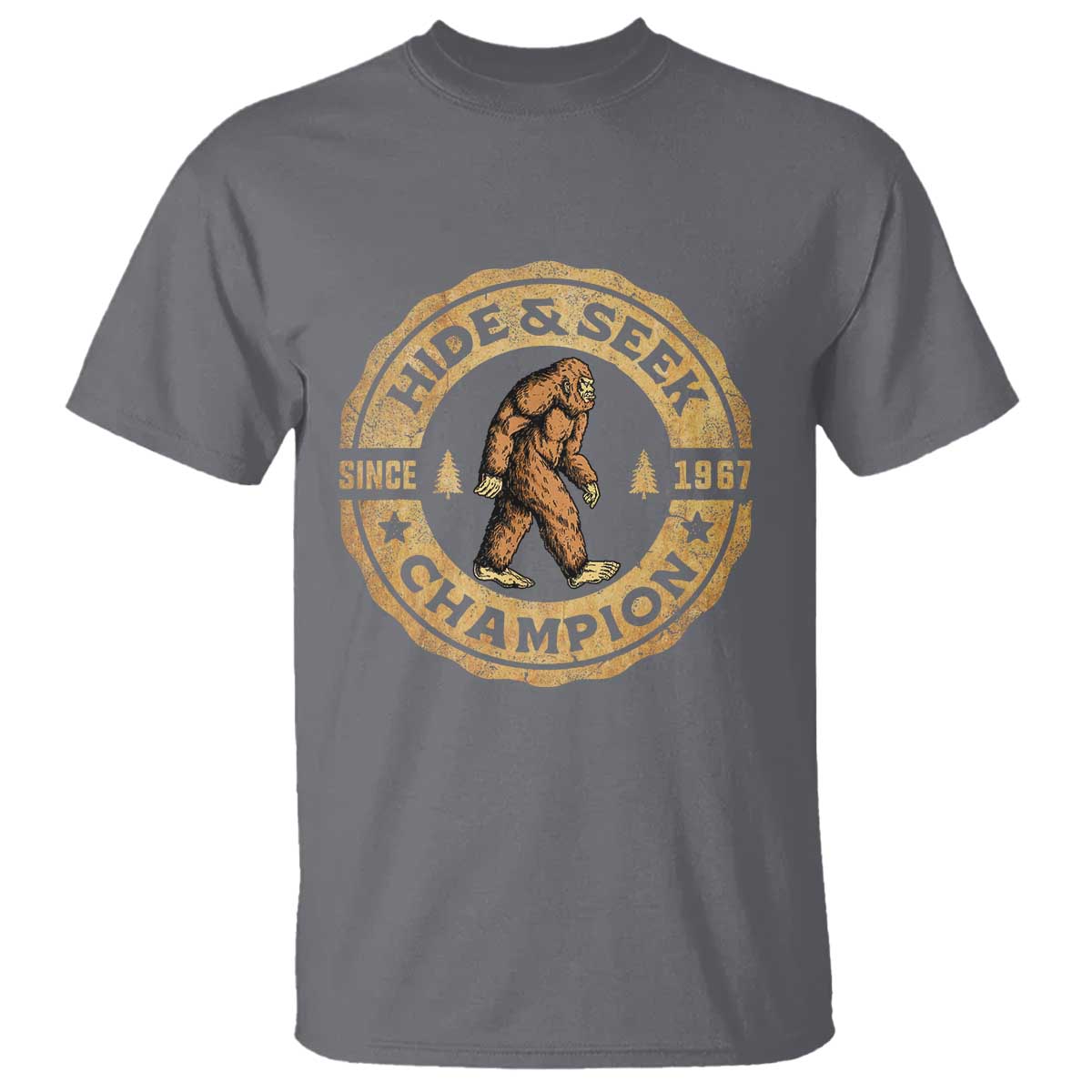 Retro Bigfoot Believer T Shirt Undefeated Sasquatch Hide And Seek Cryptozoology TS10 Charcoal Print Your Wear