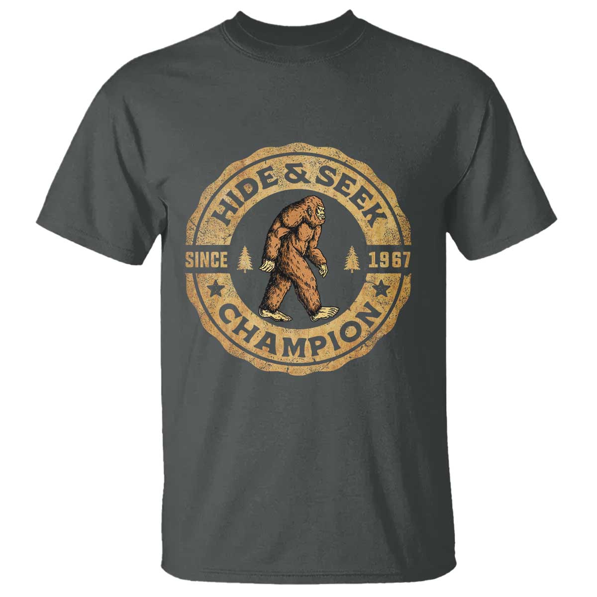 Retro Bigfoot Believer T Shirt Undefeated Sasquatch Hide And Seek Cryptozoology TS10 Dark Heather Print Your Wear