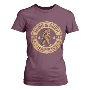 Retro Bigfoot Believer T Shirt For Women Undefeated Sasquatch Hide And Seek Cryptozoology TS10 Maroon Print Your Wear