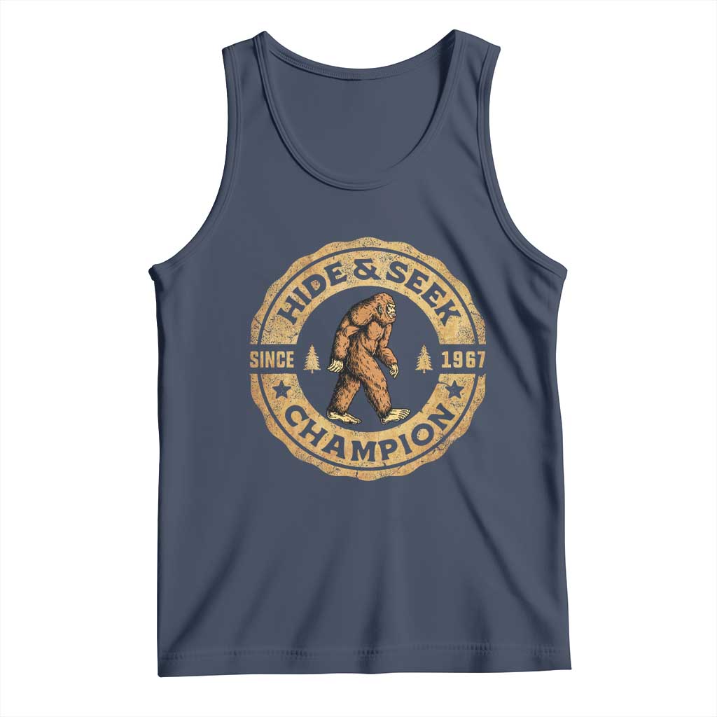 Retro Bigfoot Believer Tank Top Undefeated Sasquatch Hide And Seek Cryptozoology TS10 Navy Print Your Wear