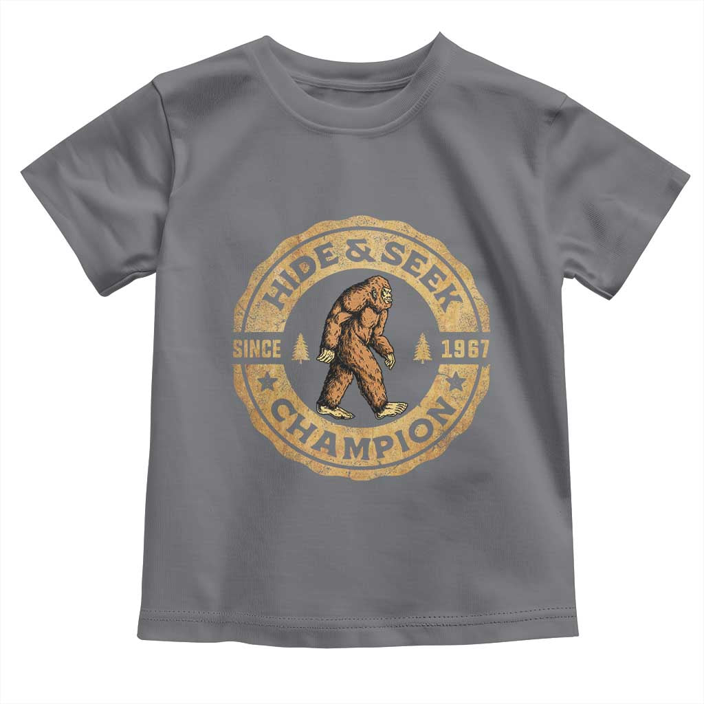 Retro Bigfoot Believer Toddler T Shirt Undefeated Sasquatch Hide And Seek Cryptozoology TS10 Charcoal Print Your Wear