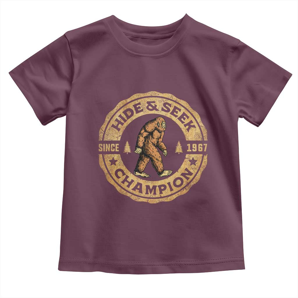 Retro Bigfoot Believer Toddler T Shirt Undefeated Sasquatch Hide And Seek Cryptozoology TS10 Maroon Print Your Wear